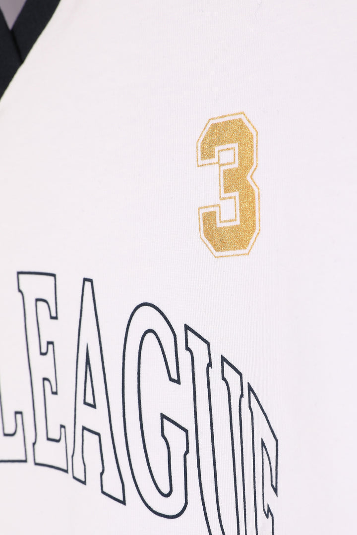 Paris Yazı Baskılı Polo Yaka Crop Tişört Beyaz