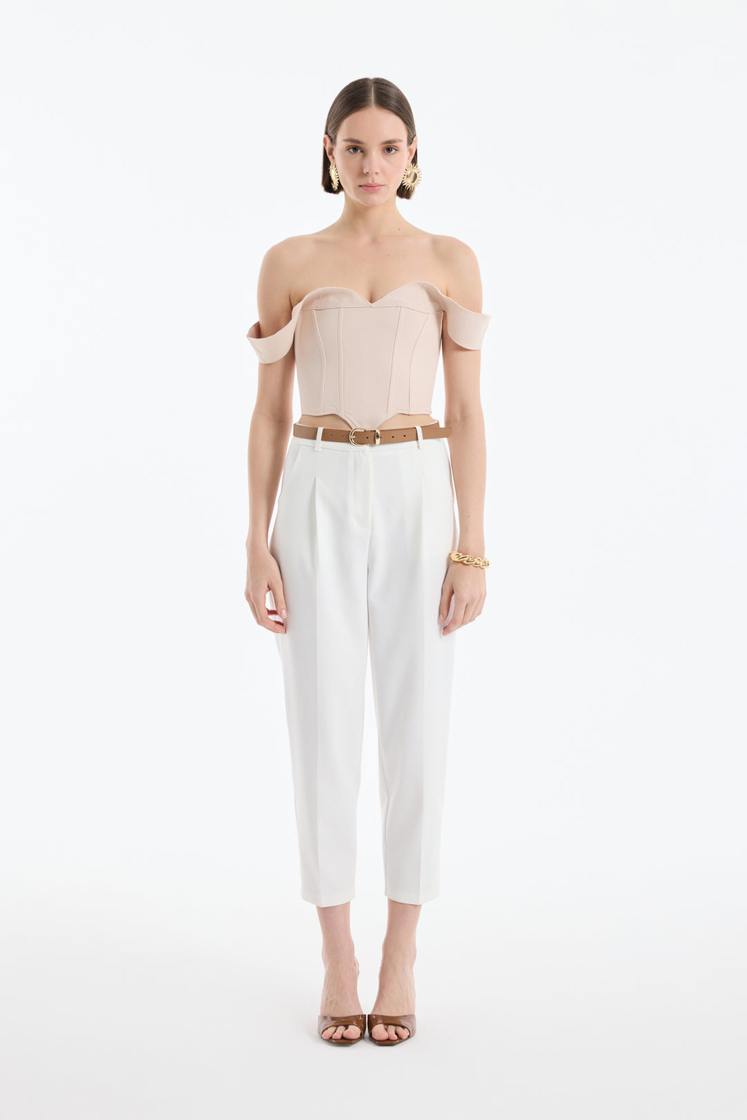 Sırtı İp Bağlamalı Asimetrik Crop Bluz Taş