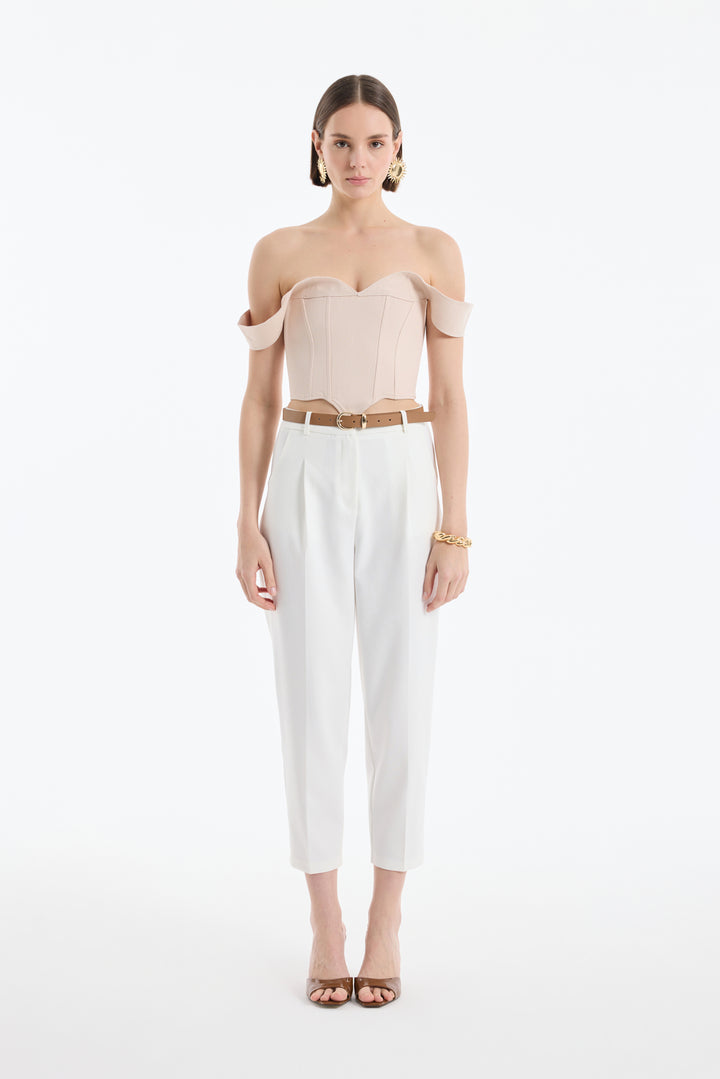 Sırtı İp Bağlamalı Asimetrik Crop Bluz Taş