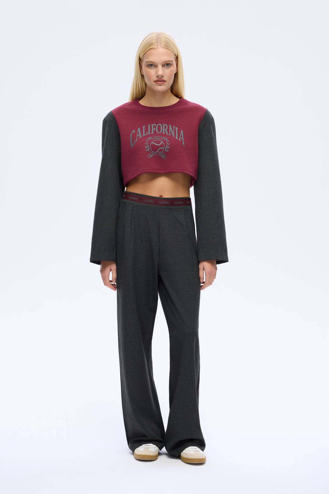 Blazer Garnili Vatkalı Crop Sweatshirt Bordo