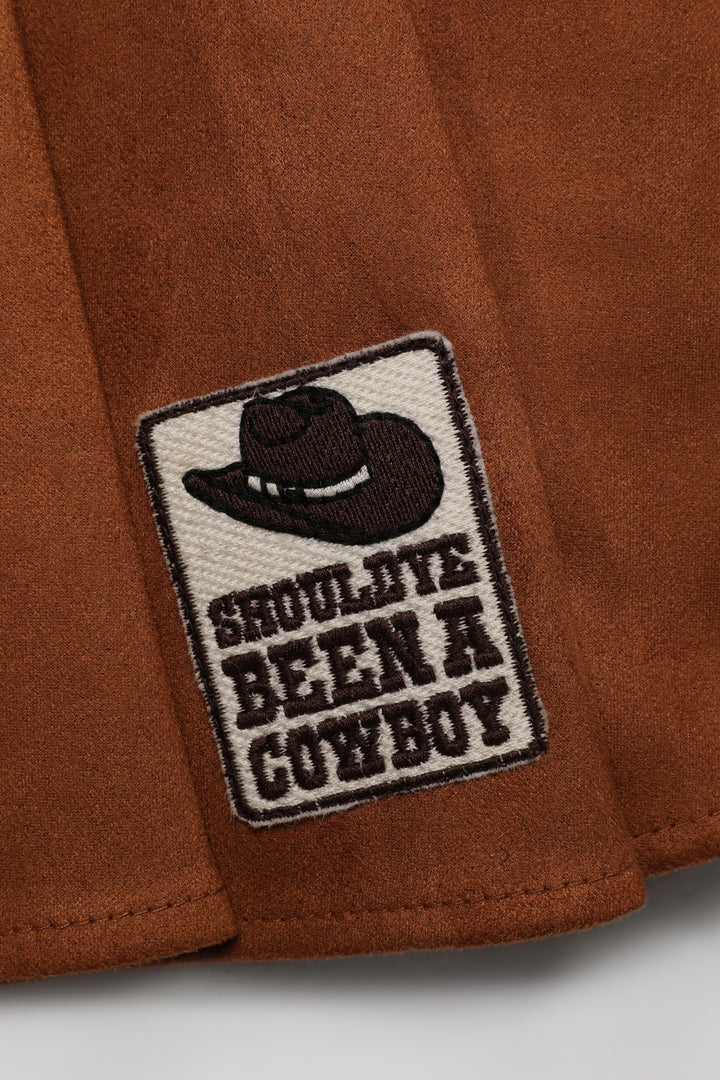 Pile Detaylı Süet Mini Etek Taba