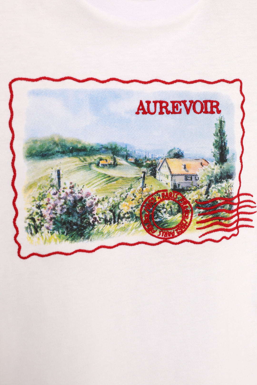 Kartpostal Baskılı Crop Tişört Beyaz