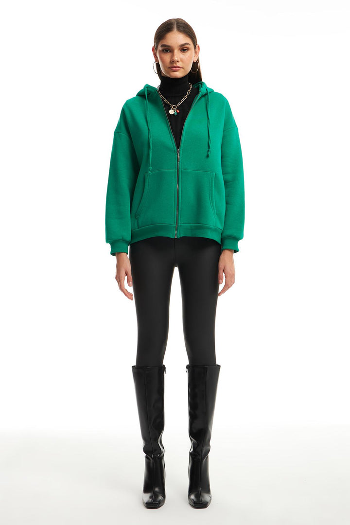 Zipper Hoodie Sweatshirt Dark Green