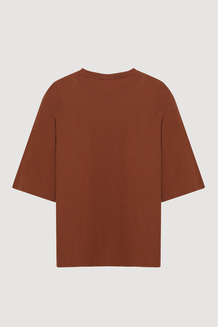 Trojan Sleeve Basic Oversize T-Shirt Brown