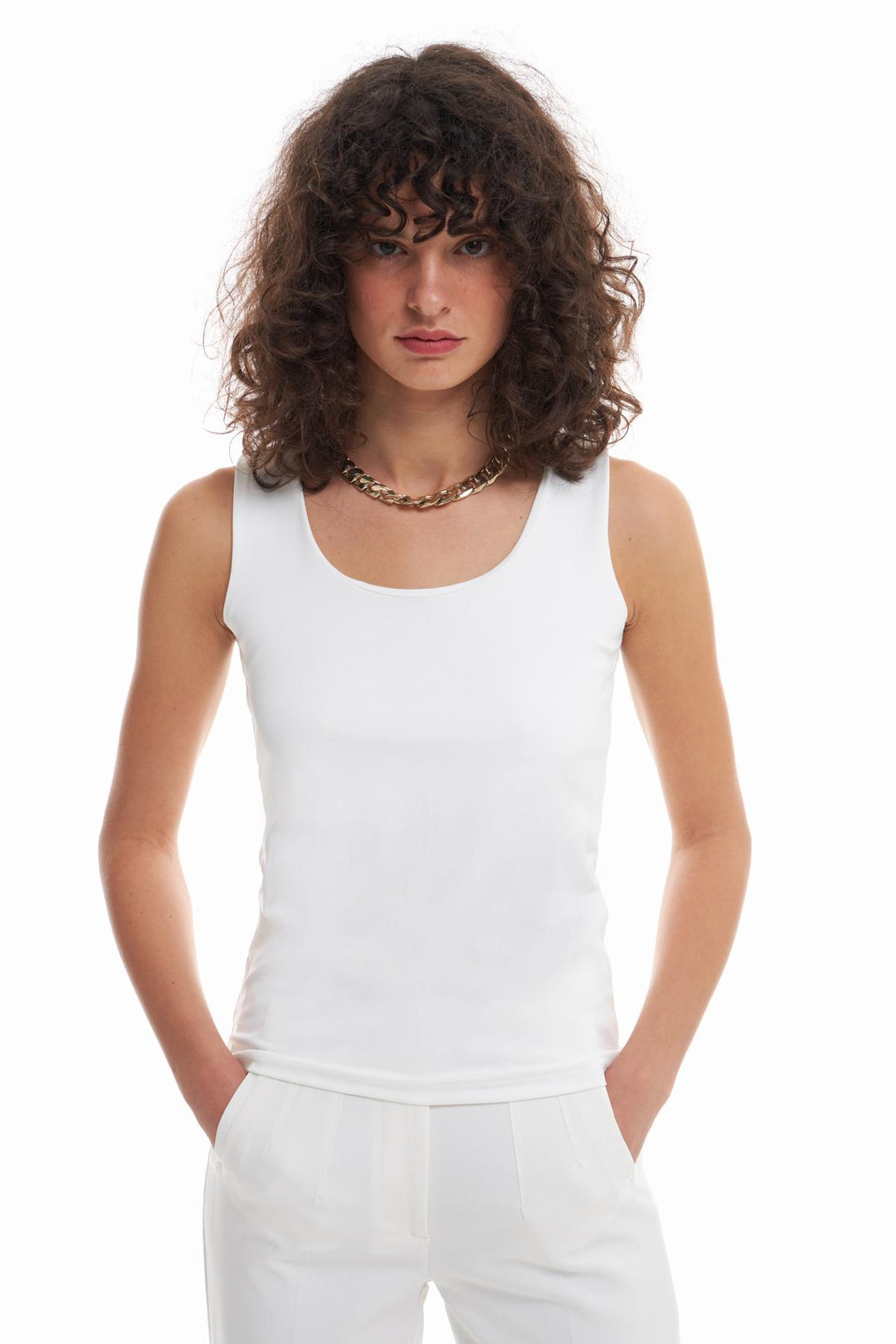 Thick Strap Basic Blouse Ecru