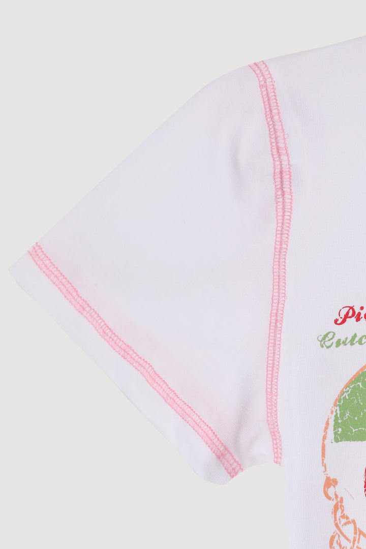 Renkli Kiraz Baskılı Kısa Kol Tişört Beyaz