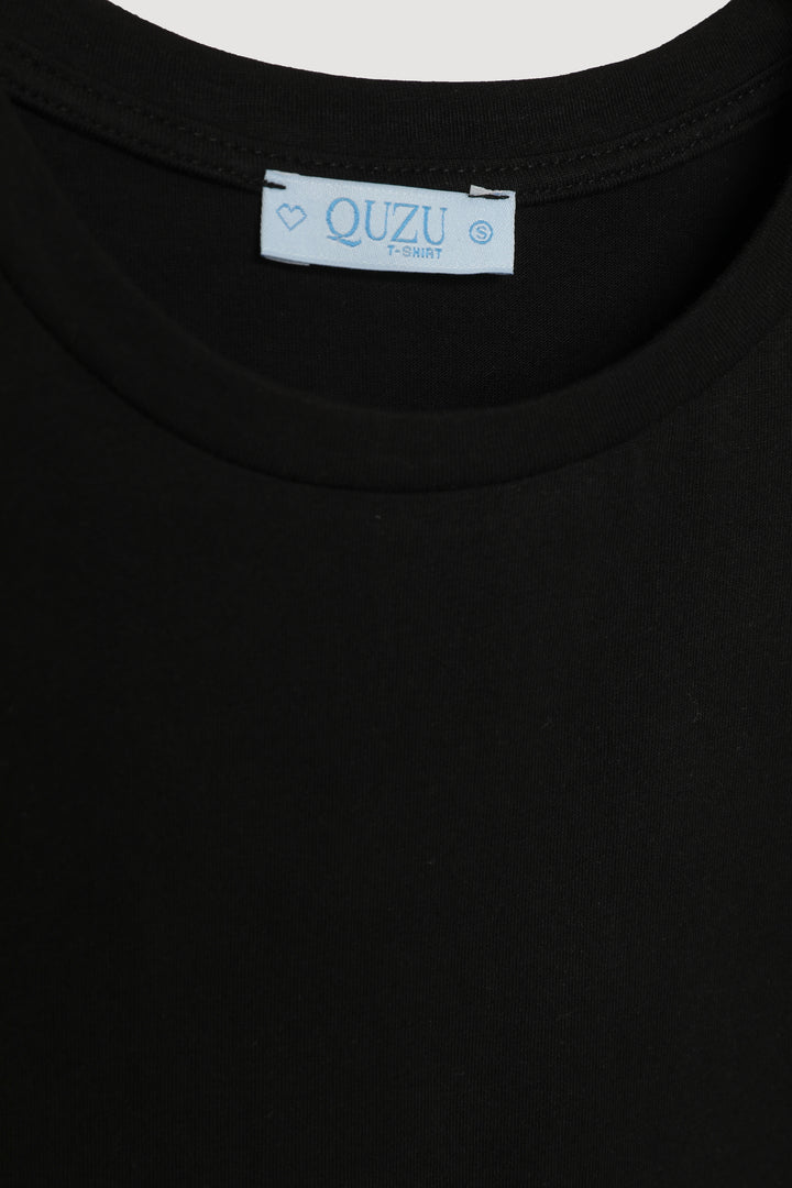 Bisiklet Yaka Oversize Basic Tişört Siyah