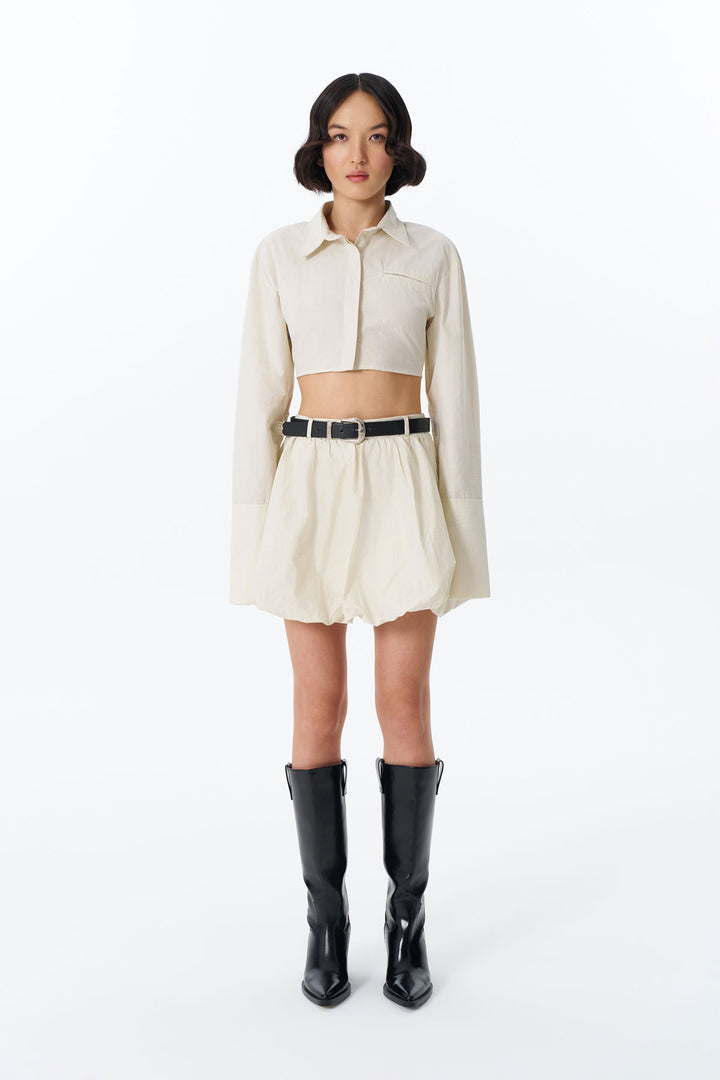 Kemer Aksesuarlı Cepli Mini Balon Etek Taş