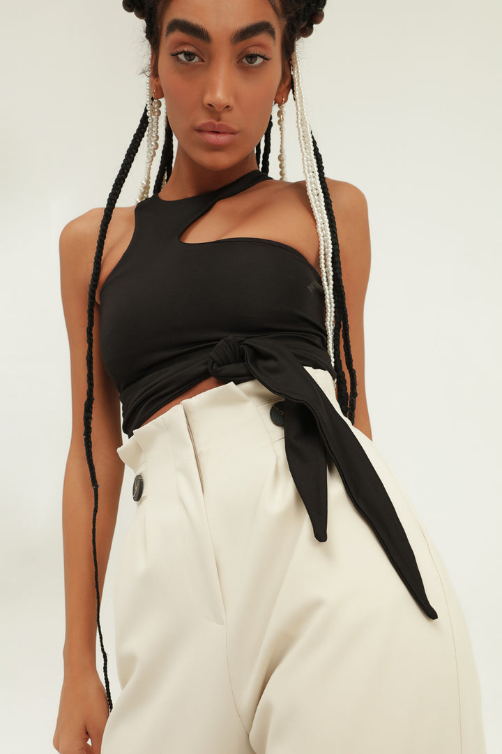 Decollete Detailed Tie Blouse Black