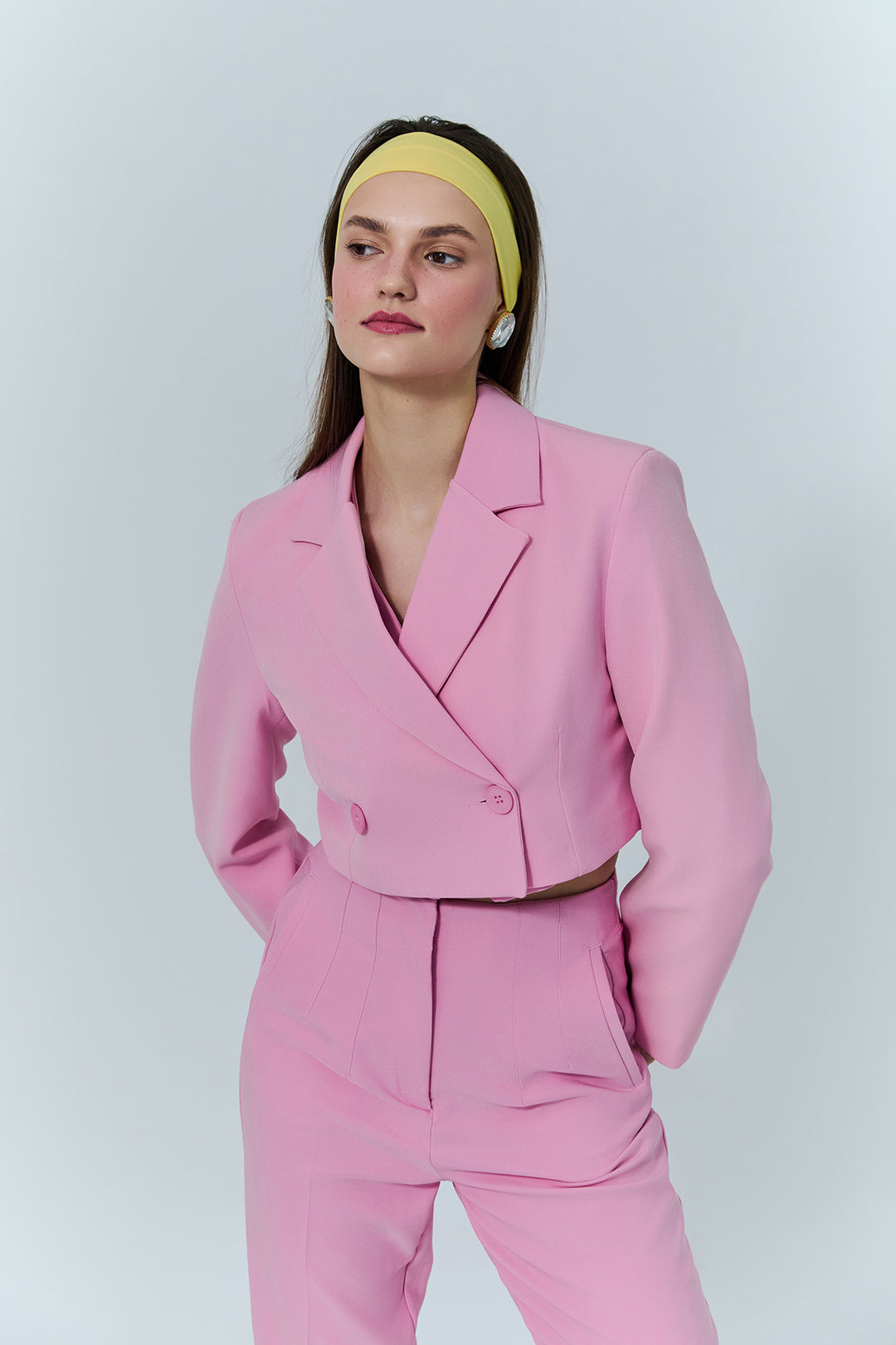 Double Breasted Crop Blazer Jacket Pink