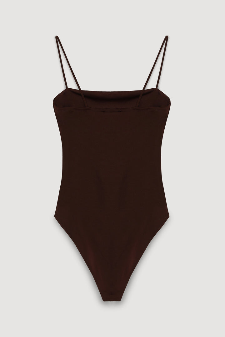 Askılı Bodysuit Koyu Kahve