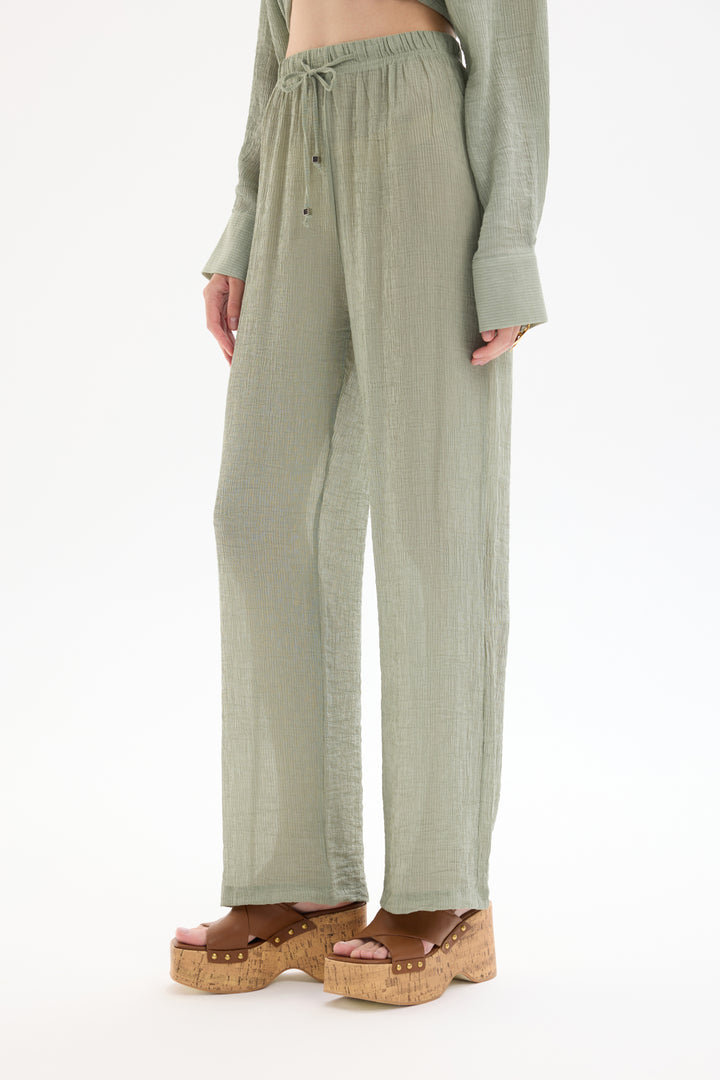 Lastikli Bel Dokulu Pantolon Haki