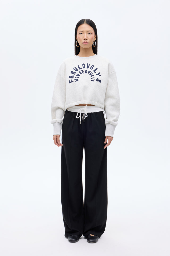 Yazı Baskılı Bel Stoperli Bisiklet Yaka Sweatshirt Grimelanj