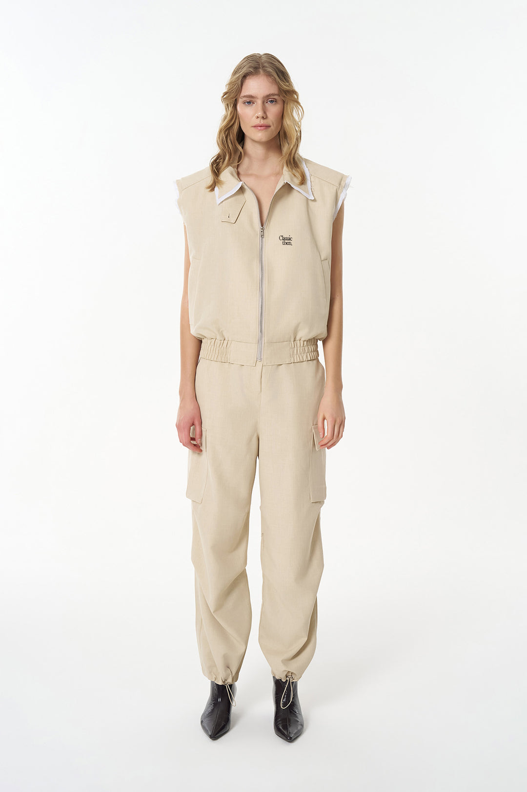 Kargo Cepli Paçası Lastikli Pantolon Bej