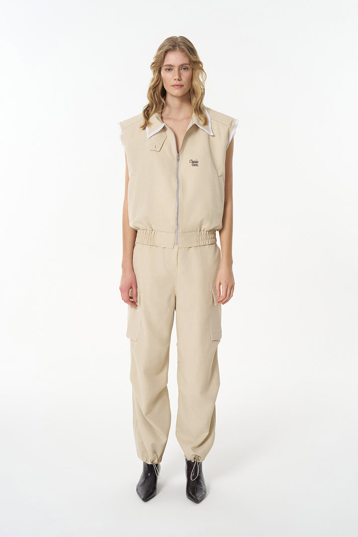 Kargo Cepli Paçası Lastikli Pantolon Bej