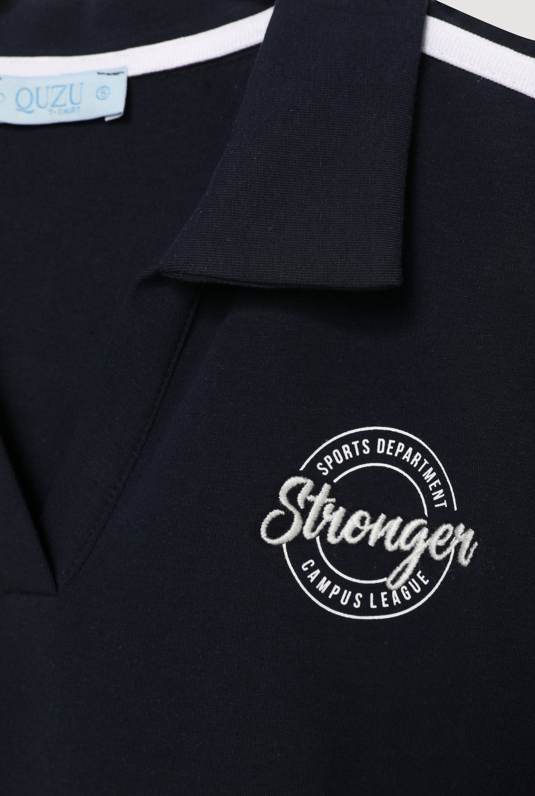 Polo Yaka Baskılı Crop Tişört Lacivert