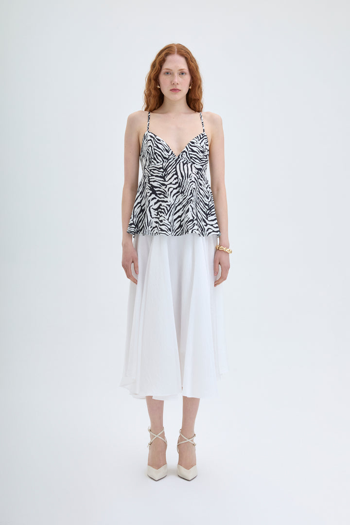 Zebra Desenli Sırt Dekolteli Askılı Bluz Siyah