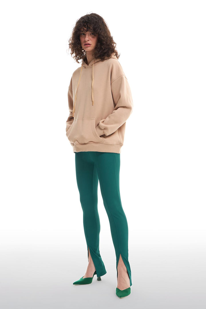 Hooded Kangaroo Pocket Sweatshirt Beige