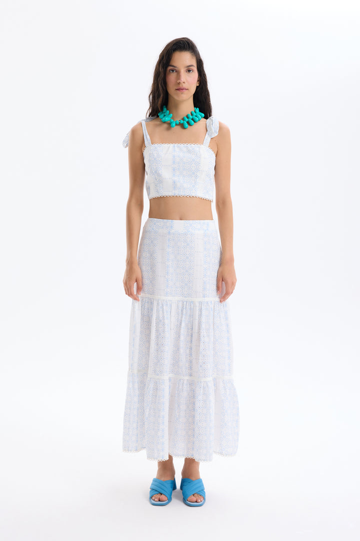 Fiyonk Bağlama Askılı Kare Yaka Bluz Ekru