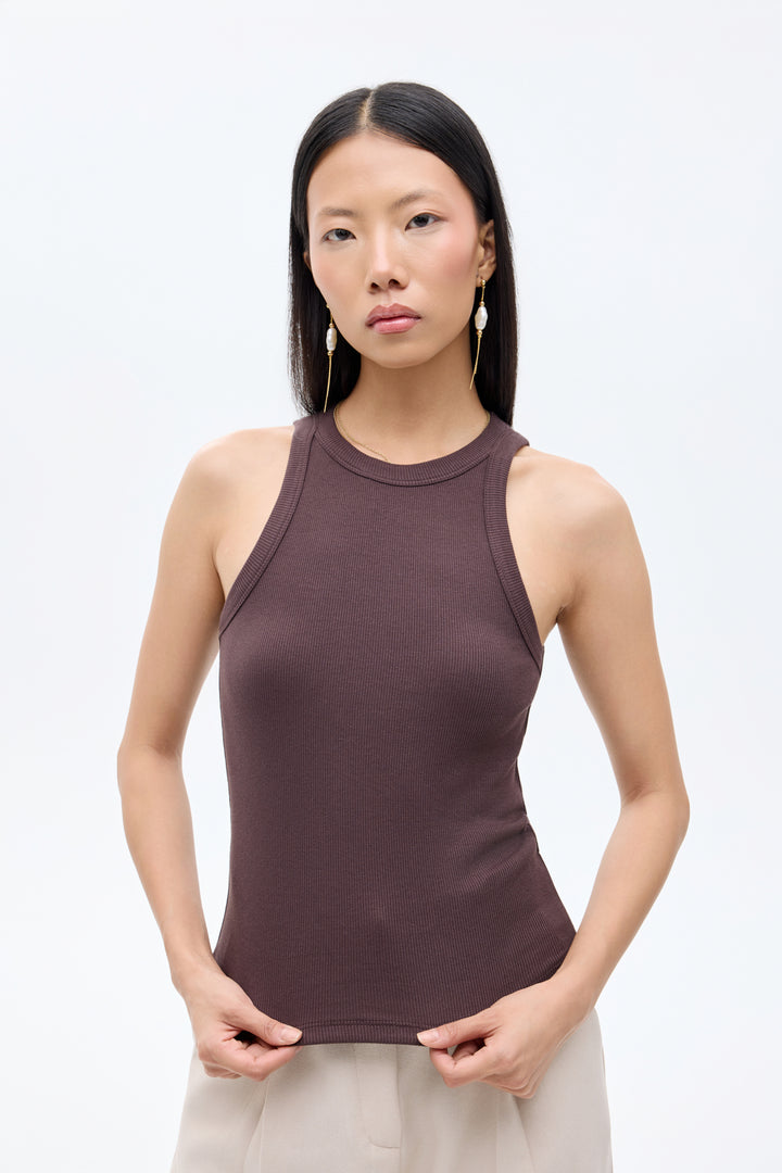 Halter Yaka Basic Fitilli Atlet Koyu Kahve