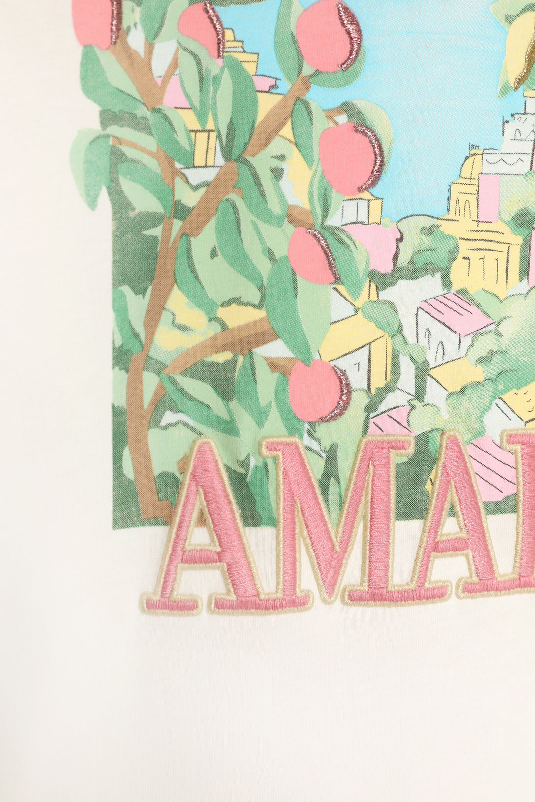 Limon Ağacı Baskılı Amalfi Yazılı Tişört Ekru
