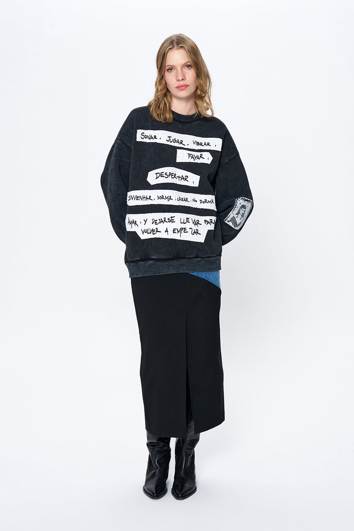 Eskitme Detaylı Patchli Sweatshirt Antrasit