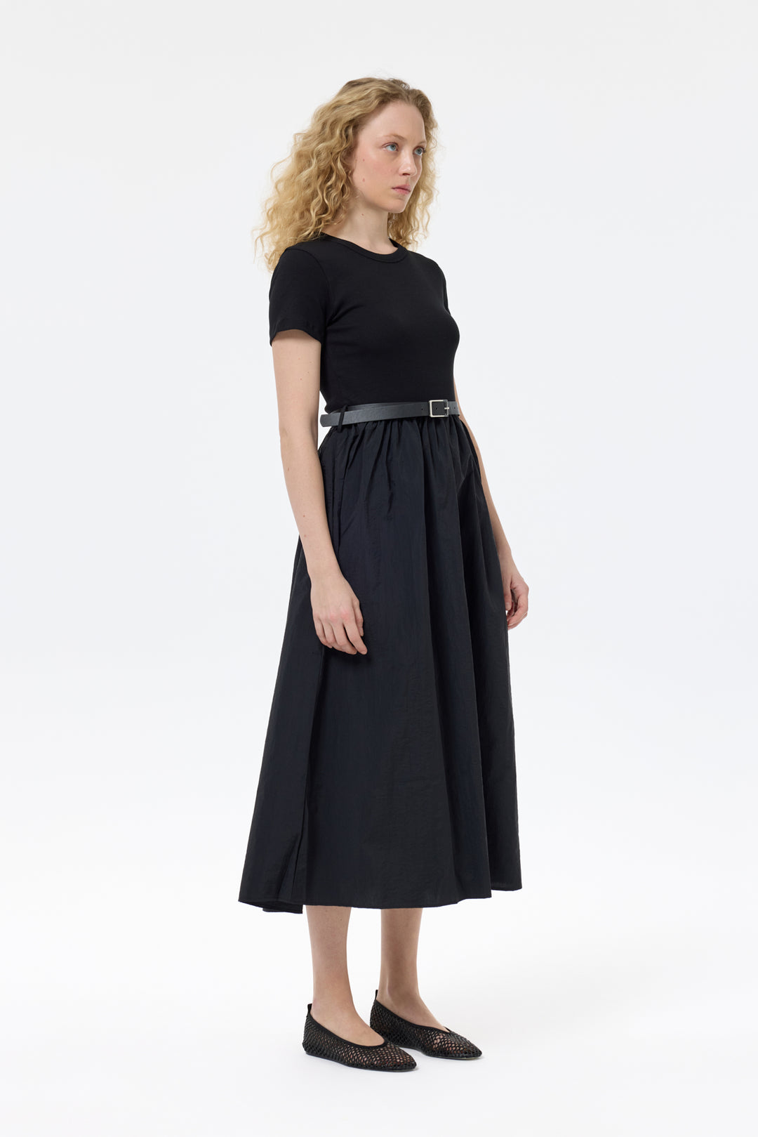 Beli Kemerli Basic Midi Elbise Siyah