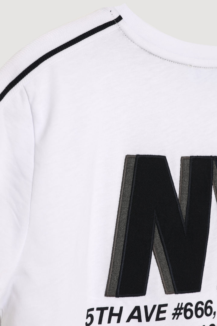 Yazı Baskılı Crop Kısa Kol Tişört Beyaz