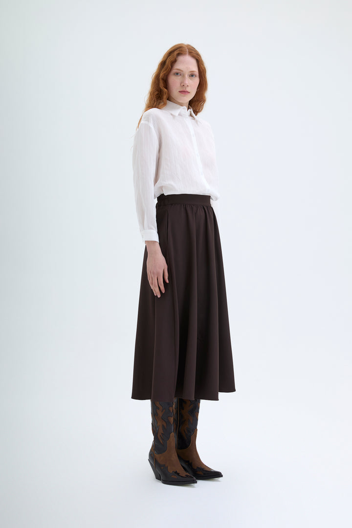Beli Lastikli Midi Boy Basic Etek Kahverengi