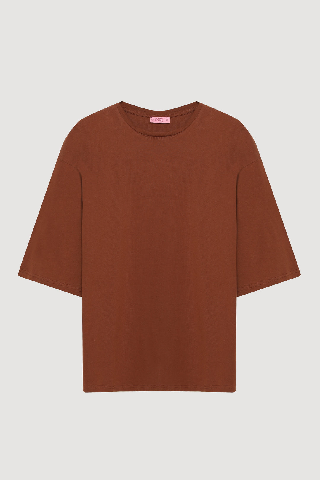 Truvakar Kol Oversize Basic Tişört 2 li Paket Bej/Kahverengi