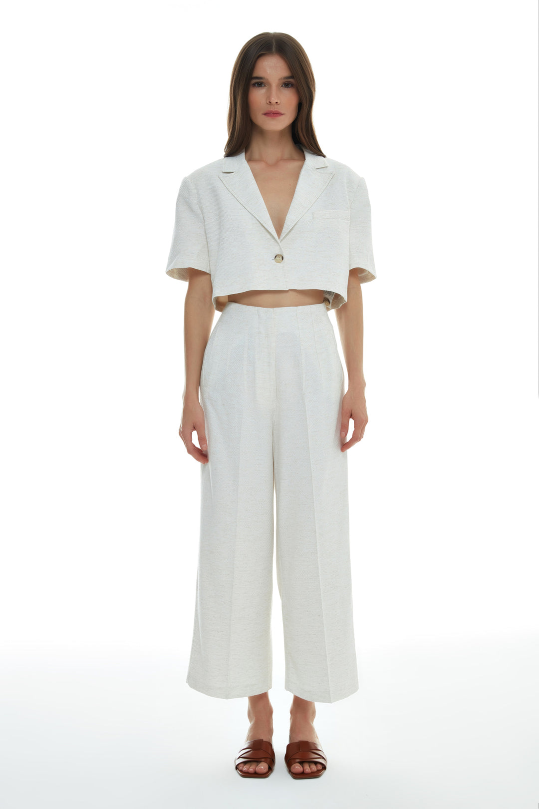 Linen Crop Blazer Jacket Bone