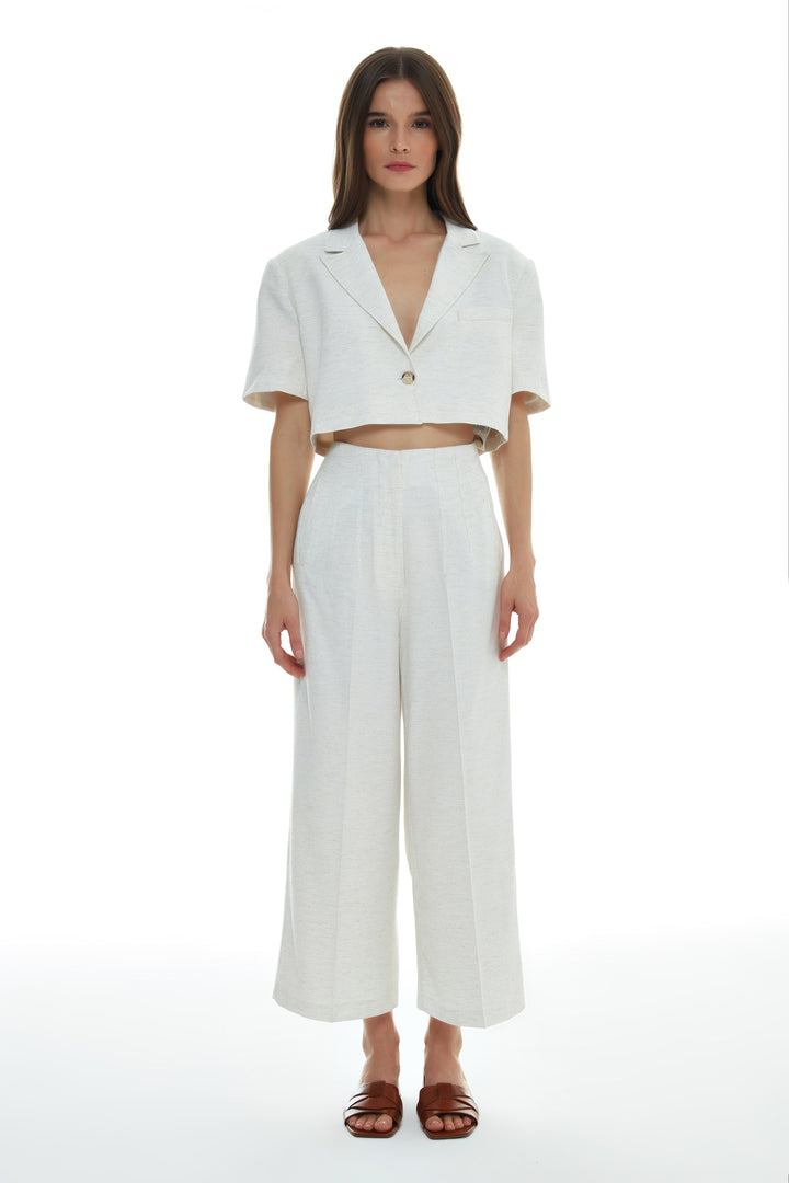 Linen Crop Blazer Jacket Bone