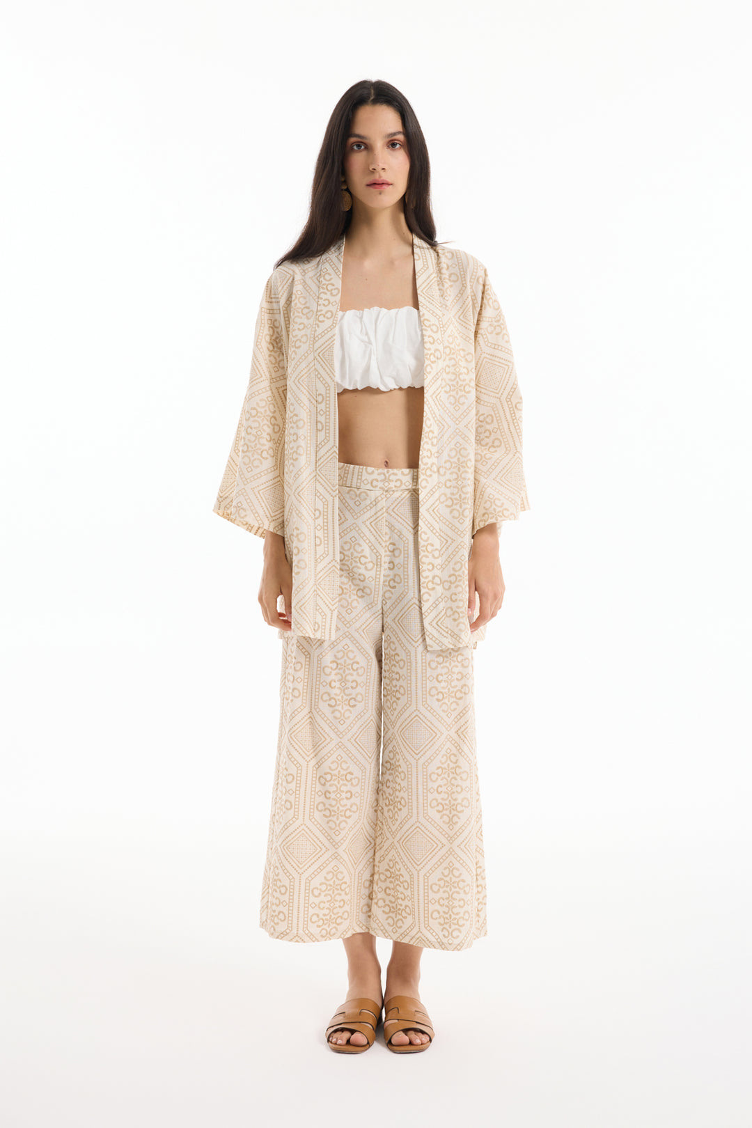 Etnik Desenli Bol Paça Pantolon Naturel