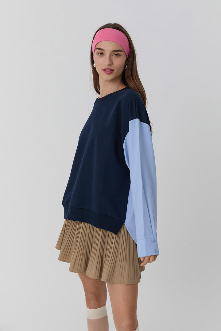 Gömlek Detaylı Sweatshirt Lacivert