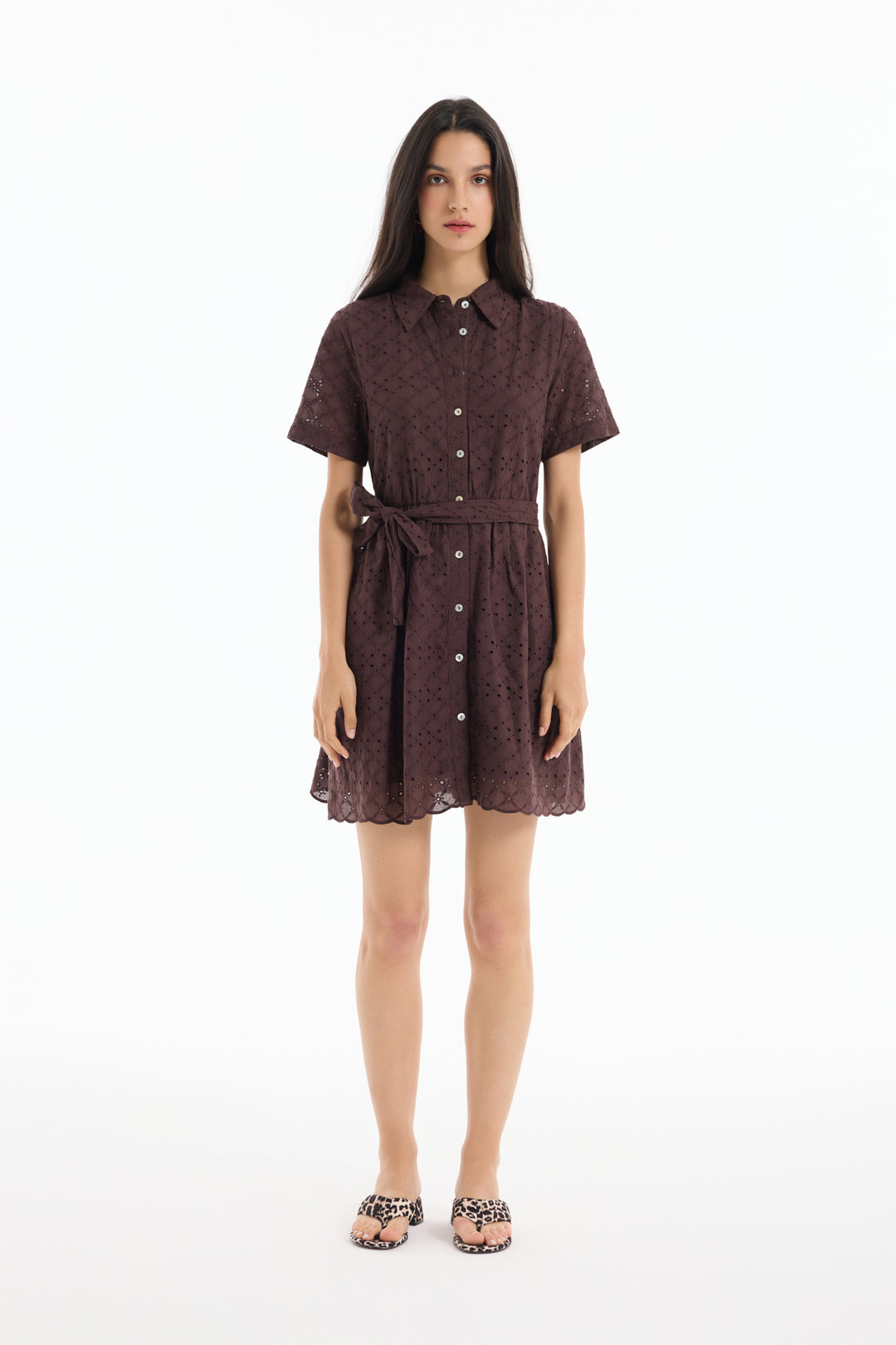 Fisto Detaylı Bağlamalı Mini Elbise Kahverengi