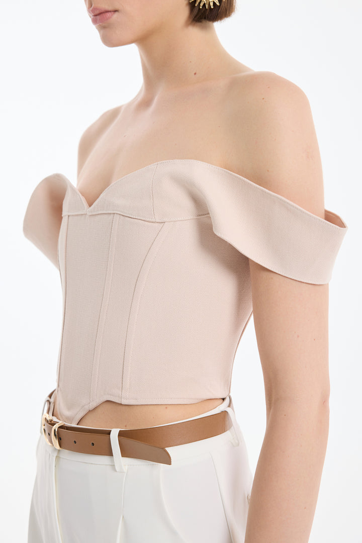 Sırtı İp Bağlamalı Asimetrik Crop Bluz Taş