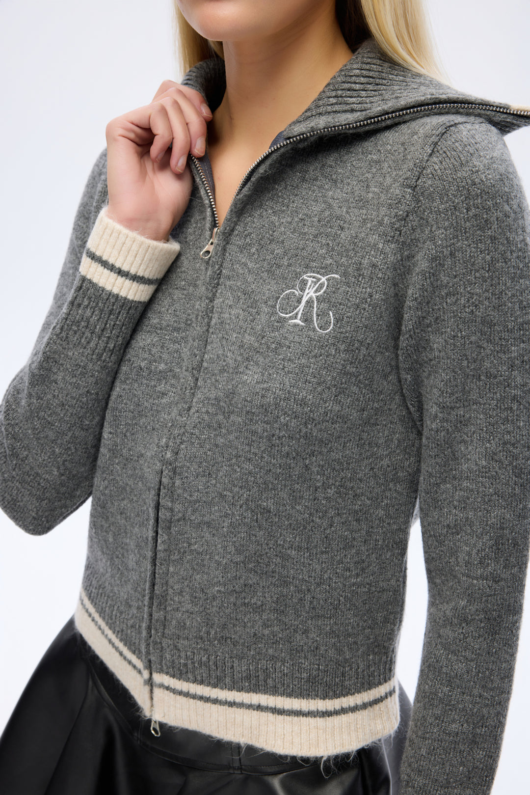 Fermuarlı Dik Yaka Triko Hırka Antrasit