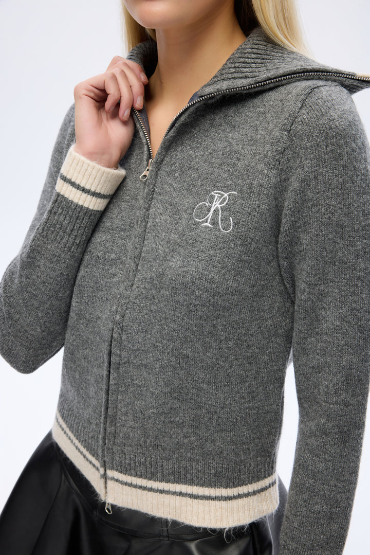 Fermuarlı Dik Yaka Triko Hırka Antrasit