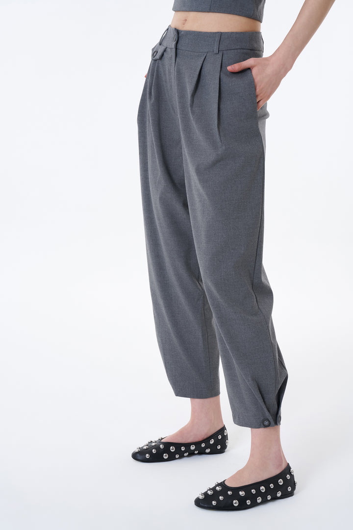 Pile Detaylı Jogger Pantolon Koyu Gri