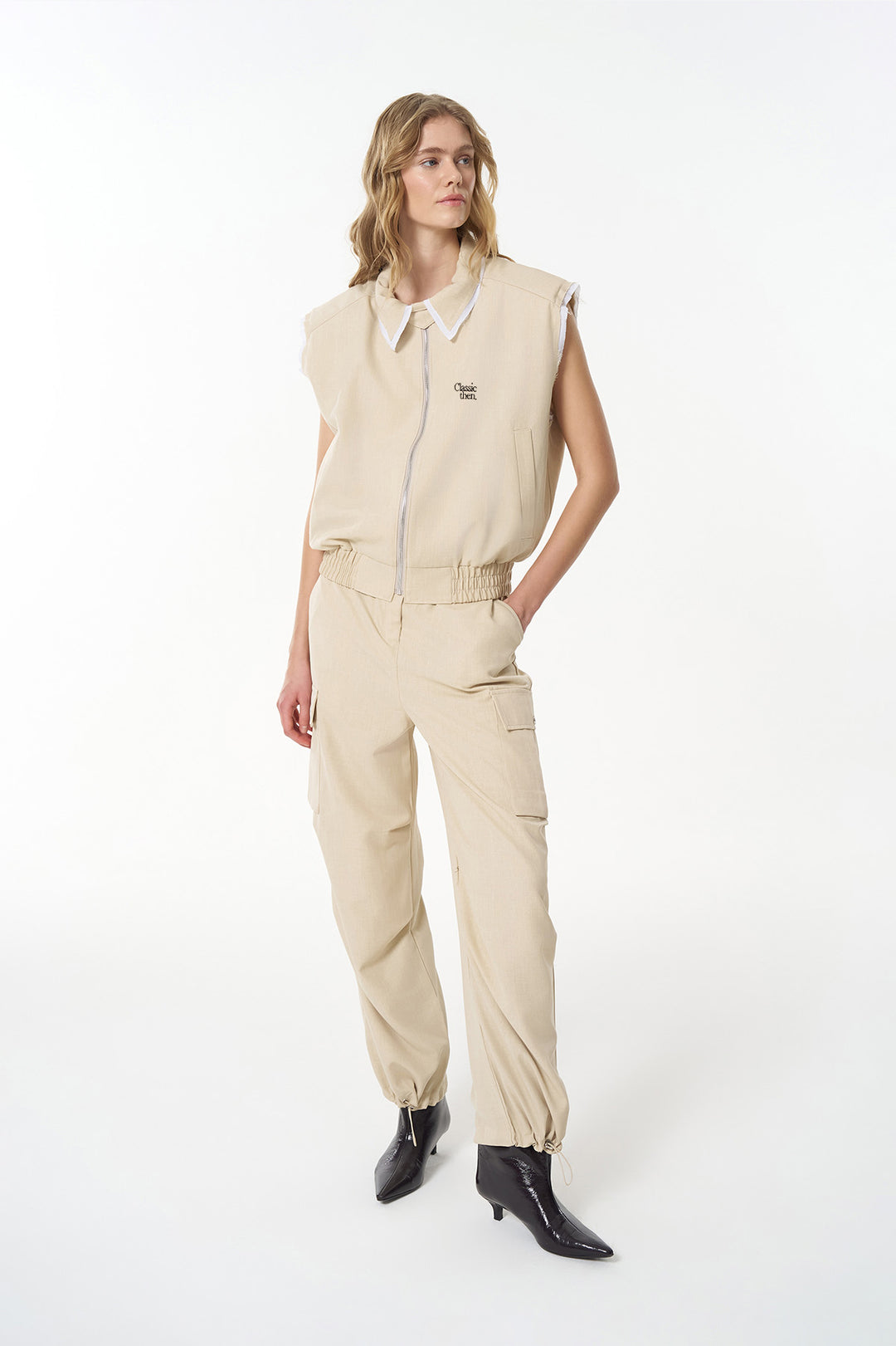 Kargo Cepli Paçası Lastikli Pantolon Bej