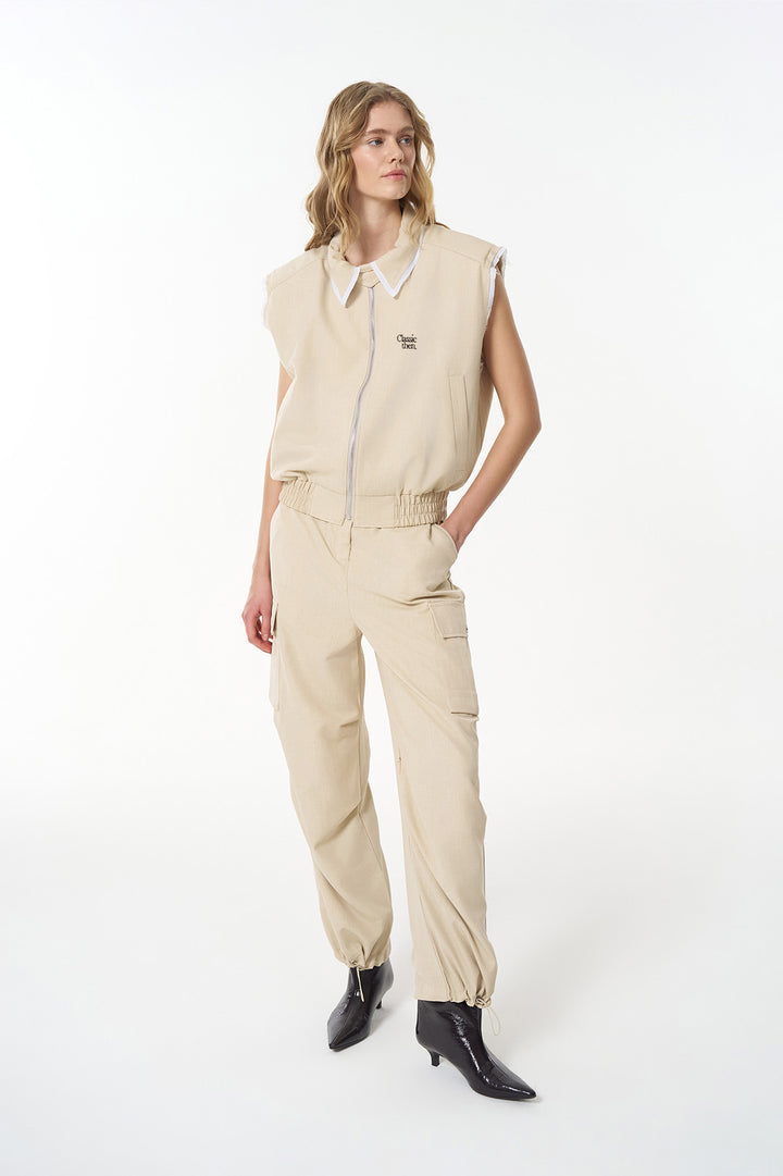 Kargo Cepli Paçası Lastikli Pantolon Bej