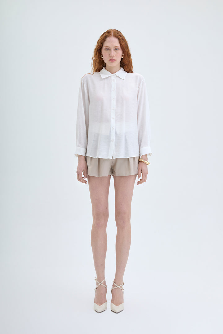 Sırtı Bağlamalı Dekolteli Gömlek Ekru