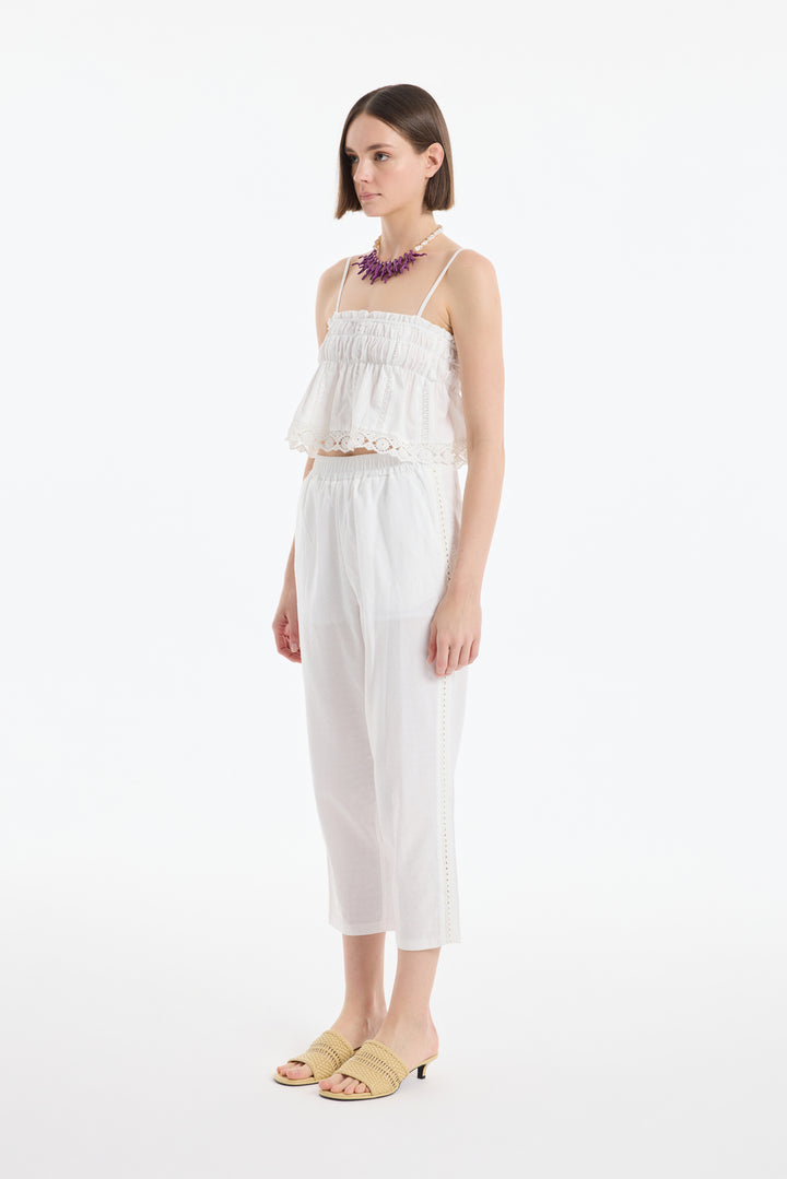 Dantel Şeritli Havuç Pantolon Ekru