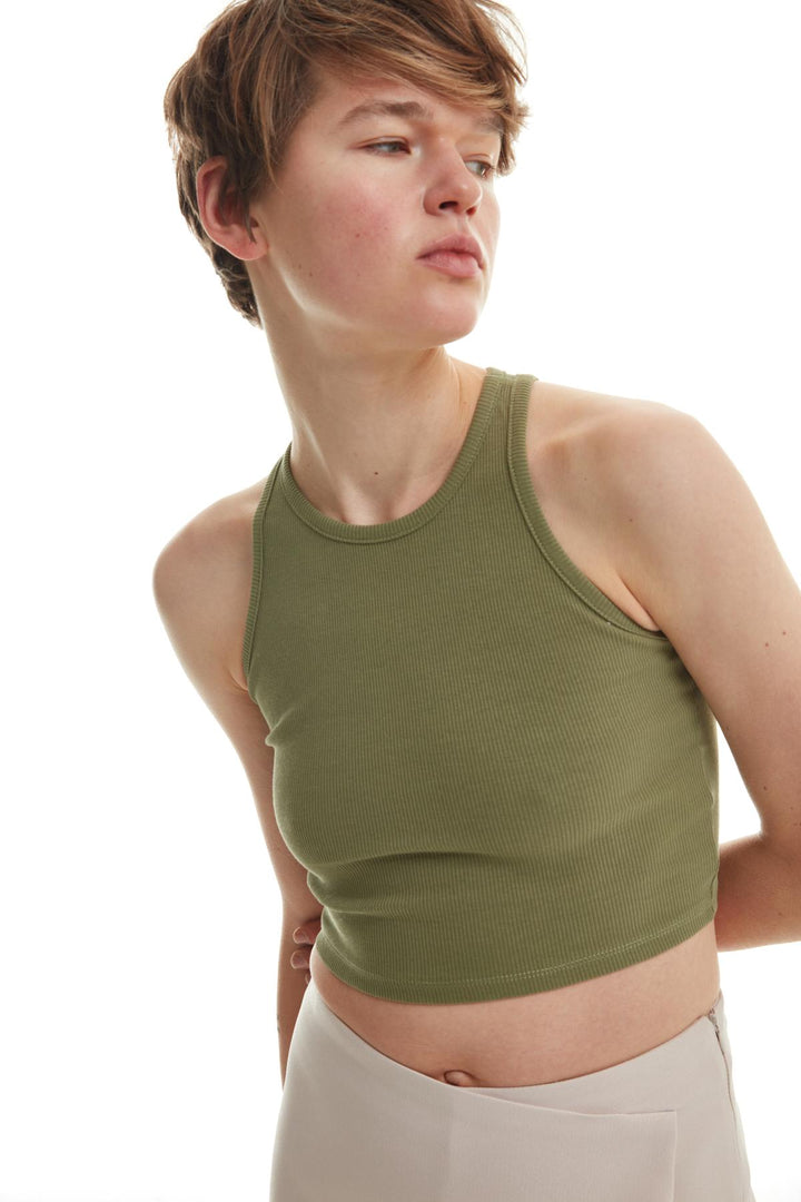 Halter Neck Crop Blouse Khaki