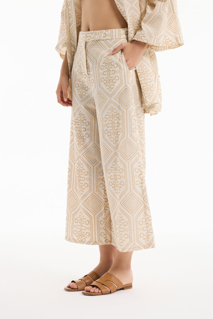 Etnik Desenli Bol Paça Pantolon Naturel