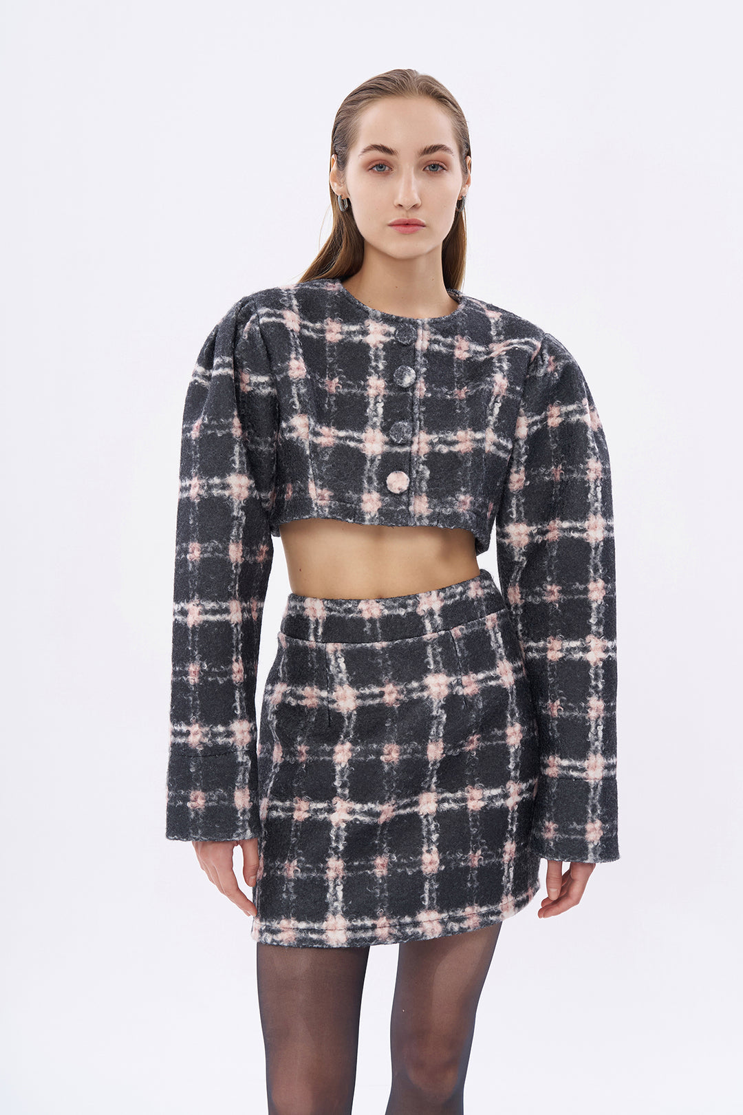 Kırçıl Desenli Mini Etek Gri