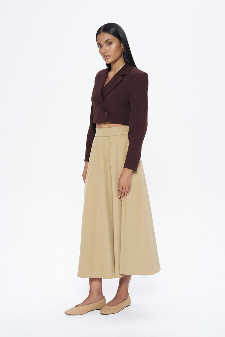 Double Breasted Crop Blazer Jacket Brown