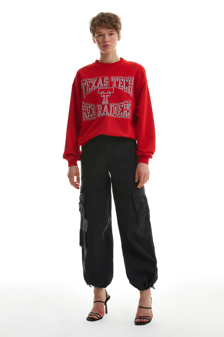 Yazı Baskılı Taşlı Sweatshirt Kırmızı