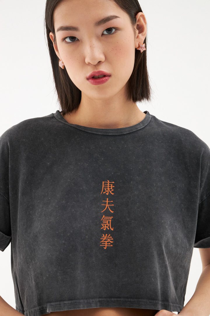 Back Printed Crop T-Shirt Anthracite