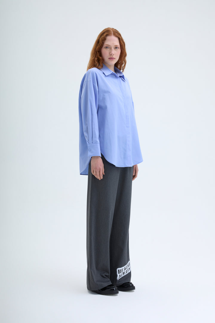 Oversize Basic Gömlek Koyu Mavi